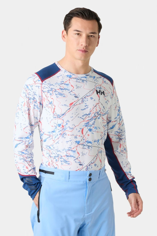 Helly Hansen Mens LIFA Active Crew Base Layer Top White Slope Map Aop
