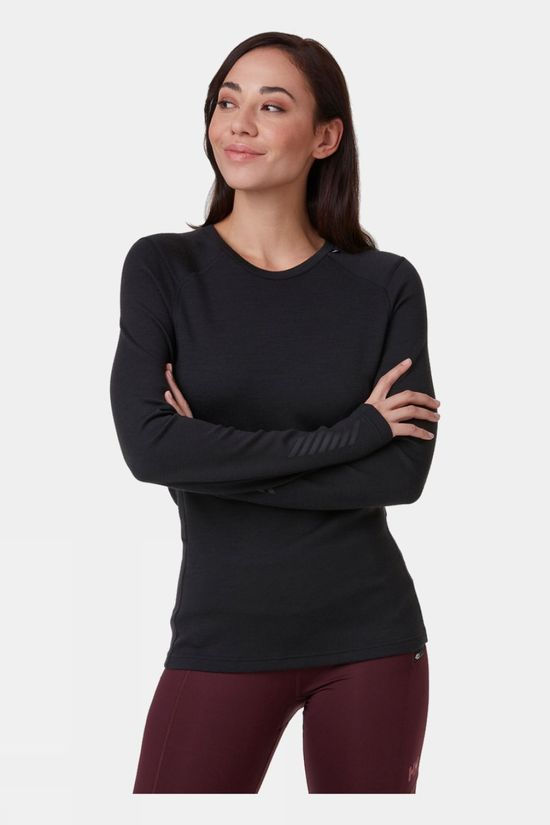Helly Hansen Womens Lifa Merino Midweight Crew Base Layer Top Black