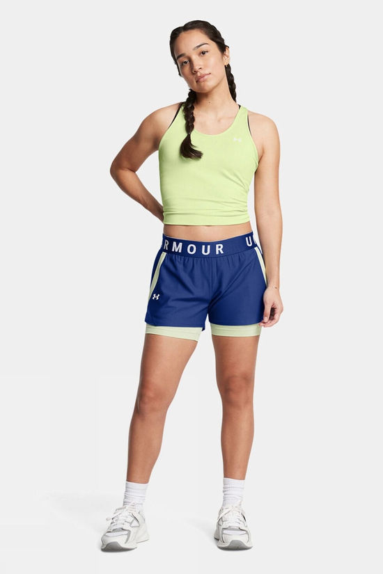 Under Armour Womens Play Up 2-In-1 Running Shorts Tech Blue/Retro Green