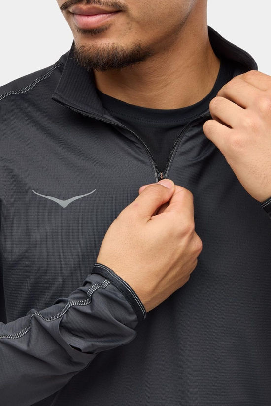Hoka Mens Glidetech Quarter Zip Long Sleeve Top Black