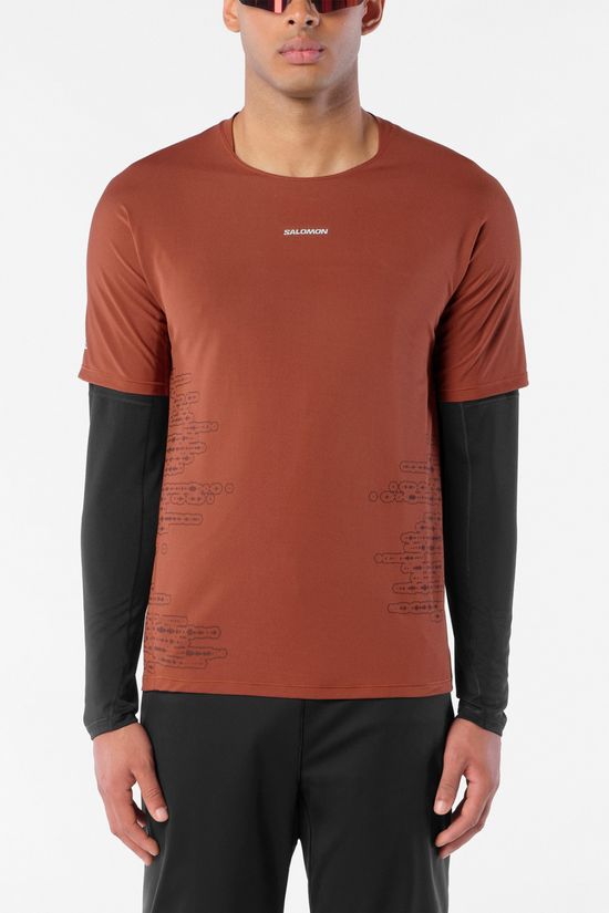 Salomon Mens Sense Aero GFX T-Shirt Burnt Umber/Coffee Bean