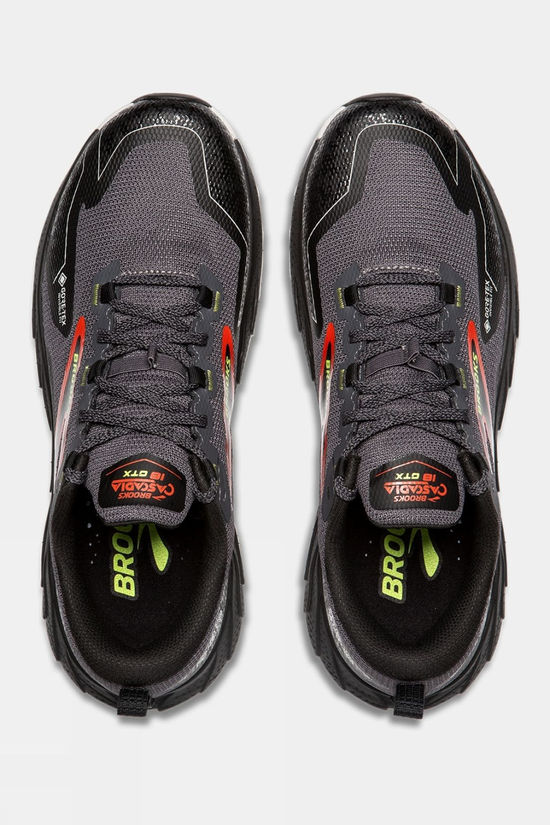Brooks Mens Cascadia 18 GTX Shoes Blackened Pearl/Black/Tomato